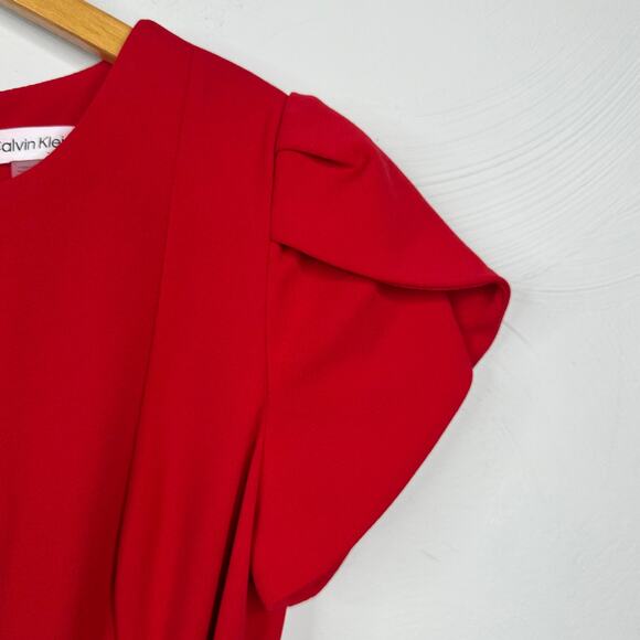 Calvin Klein Red Tulip-Sleeve Cropped Jumpsuit - Picture 5 of 9